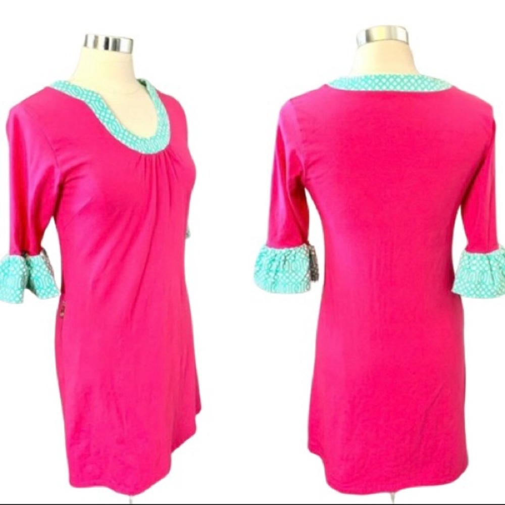 Tracy Negoshian Pink Green Sheath dress Sz M Preppy Spring Sumner Party